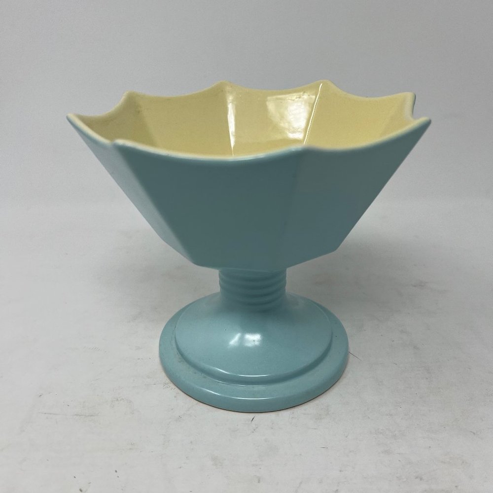 Hull Pattern 156 Candy Dish 5” Blue & Yellow with Pedestal Marked